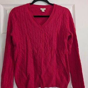 J. Crew Red V-Neck Cable Knit Sweater